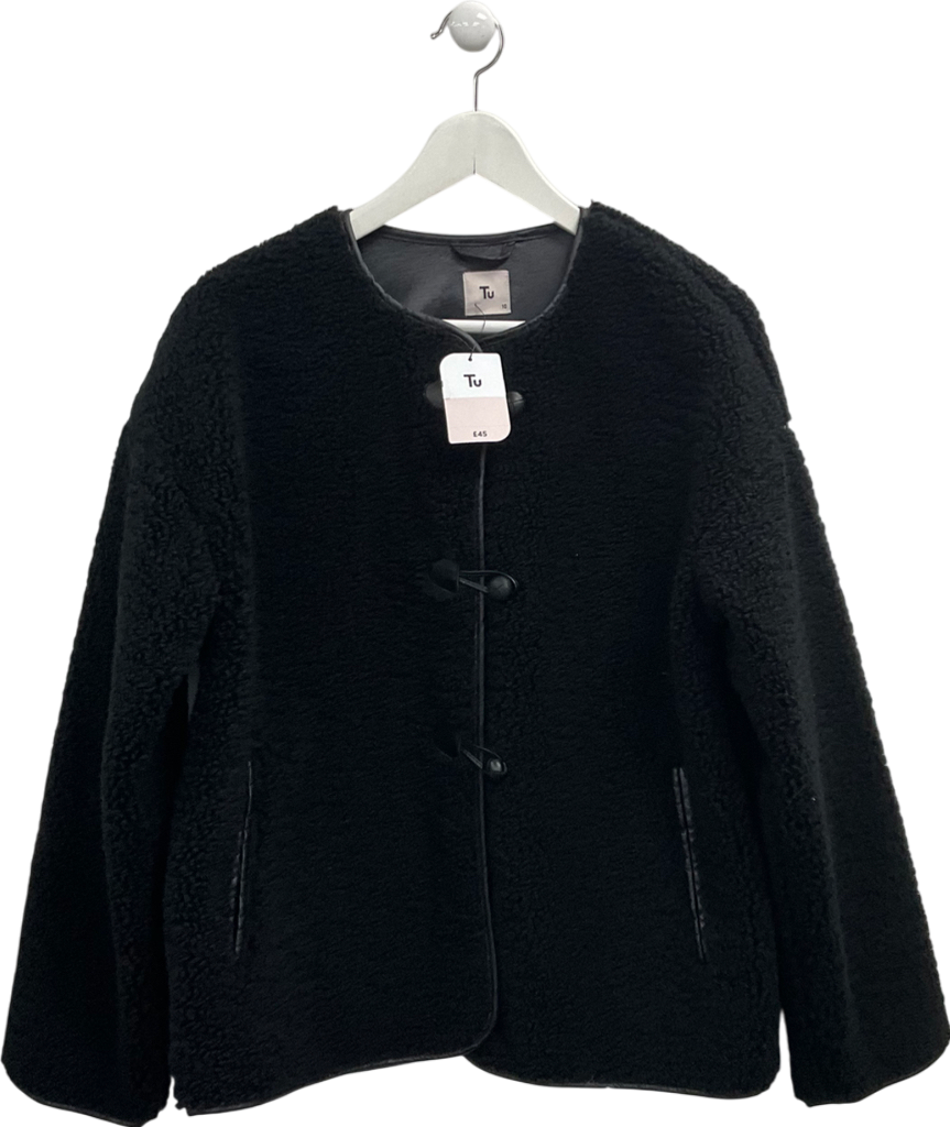 TU Black Faux Shearling Coat UK 10