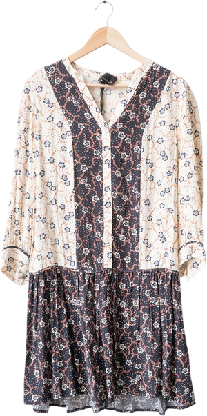 Phase Eight Black Buttercup Floral Long Sleeve Dress UK 10