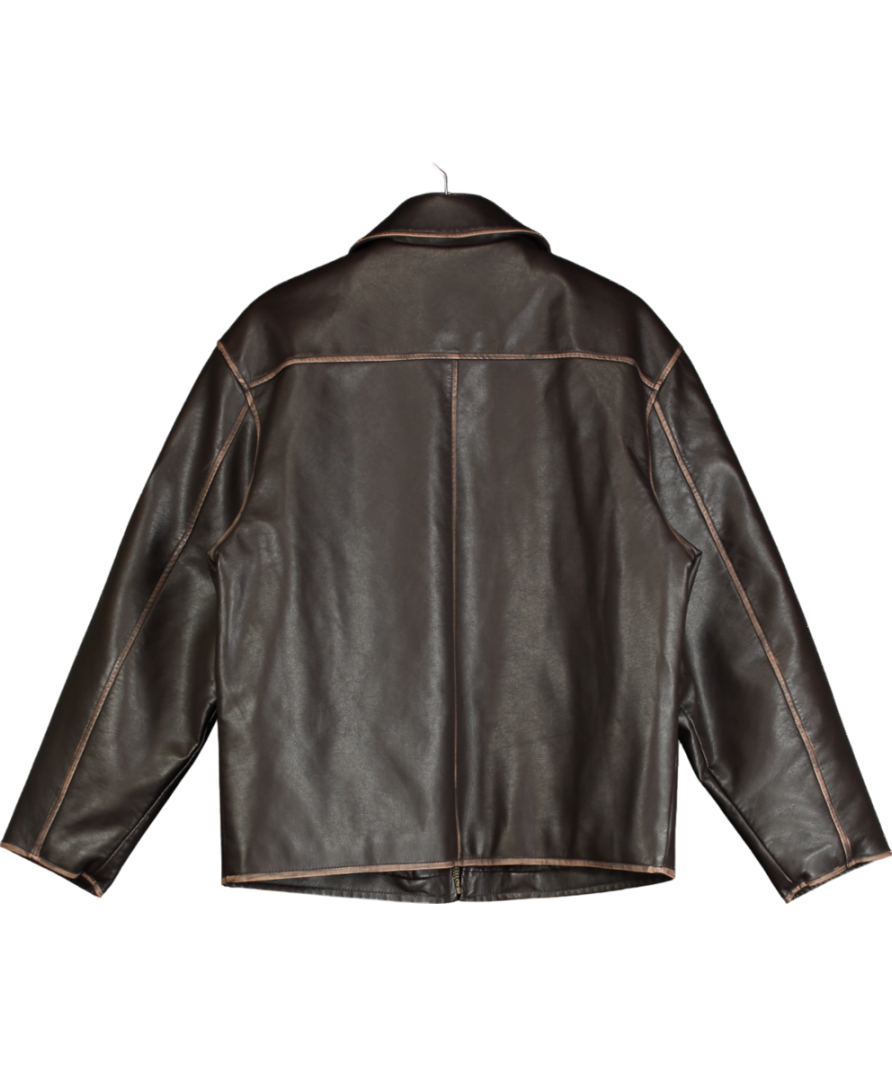 MANGO Brown Leather-effect Jacket With Contrast Stitching UK S