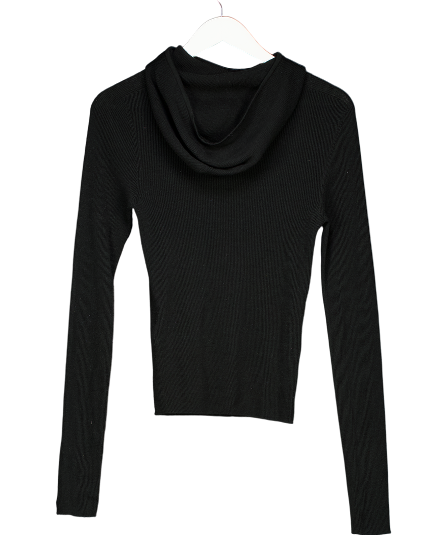 After Hours Black Hooded Ribbed Top UK XS/S