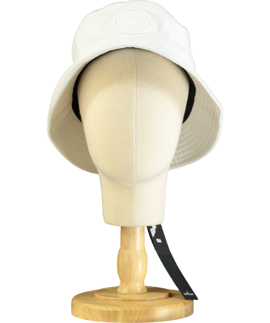 Stone Island White Compass-motif Cotton Bucket Hat UK M