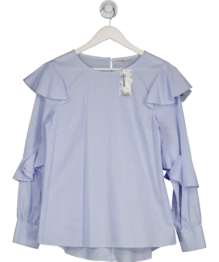 River Island Blue Long Sleeve Frill Top UK 12