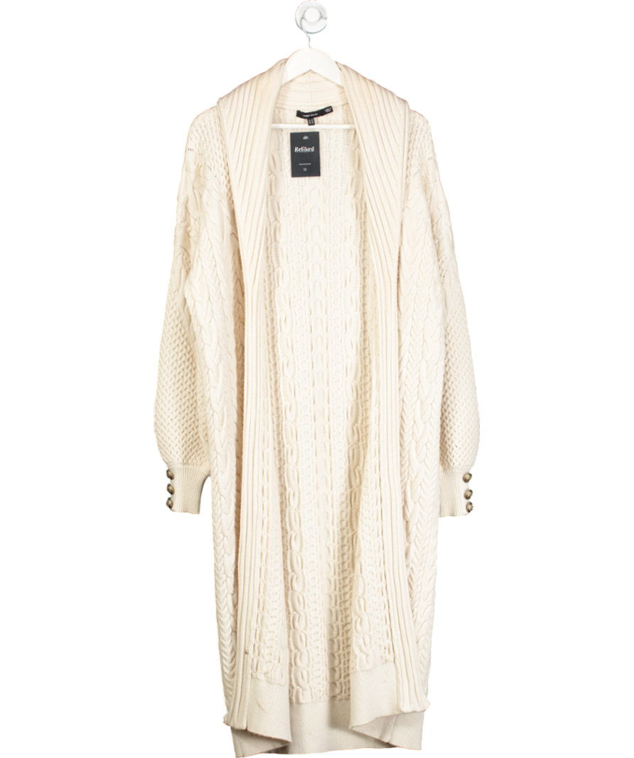 Karen Millen Cream All Over Cable Knit Shawl Collar Longline Coatigan UK XS