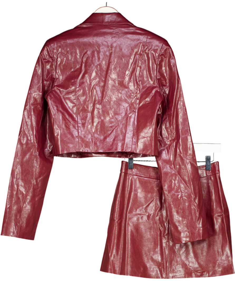 Meshki 2-piece Cherry Red Faux Leather Long Sleeve Top (uk S) And Mini Skirt Set UK XS