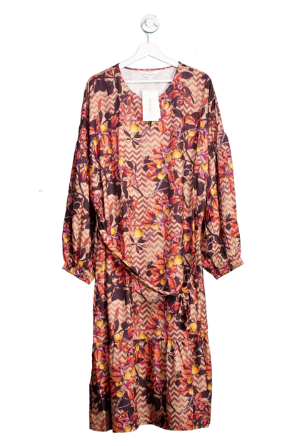 Raishma Brown Kiera Autumn Floral Midi Dress UK 16