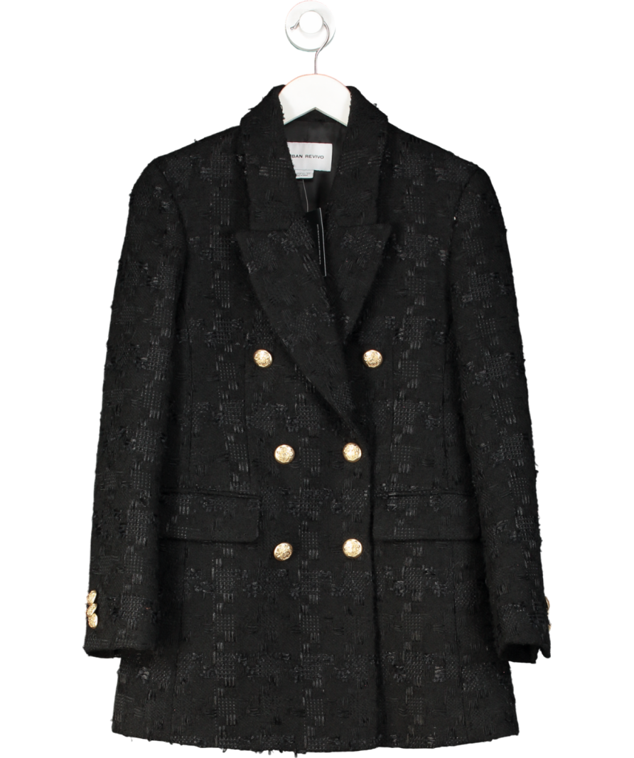 Urban Revivo Black Double Breasted Tweed Blazer UK 8