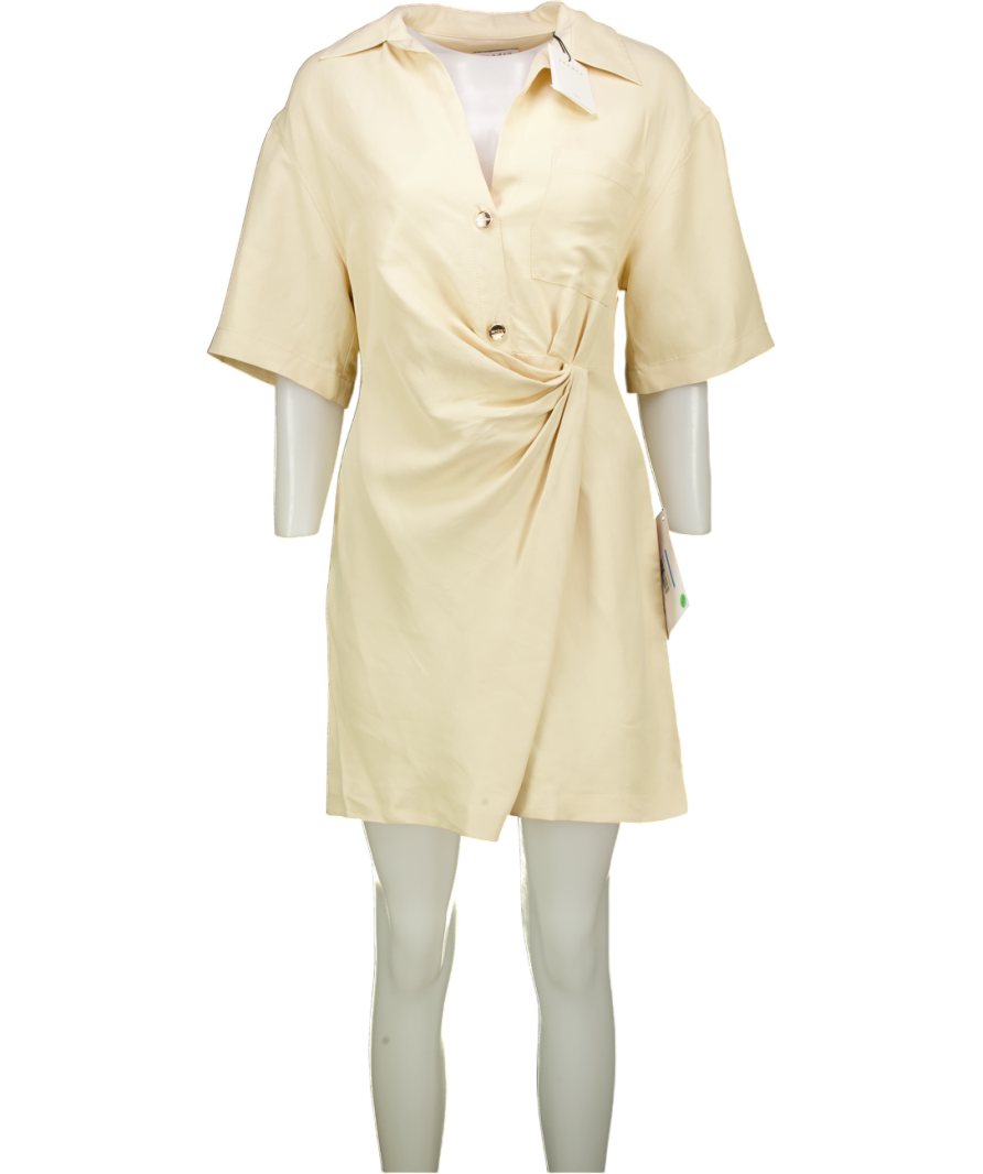 SANDRO PARIS Elba Draped Twill Mini Dress In Beige Fr36 UK 8