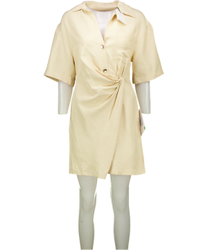SANDRO PARIS Elba Draped Twill Mini Dress In Beige Fr36 UK 8