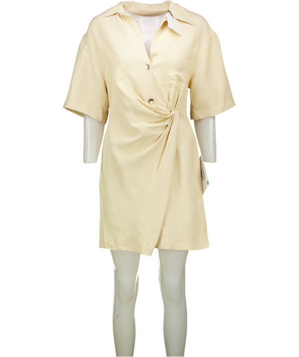 SANDRO PARIS Elba Draped Twill Mini Dress In Beige Fr36 UK 8