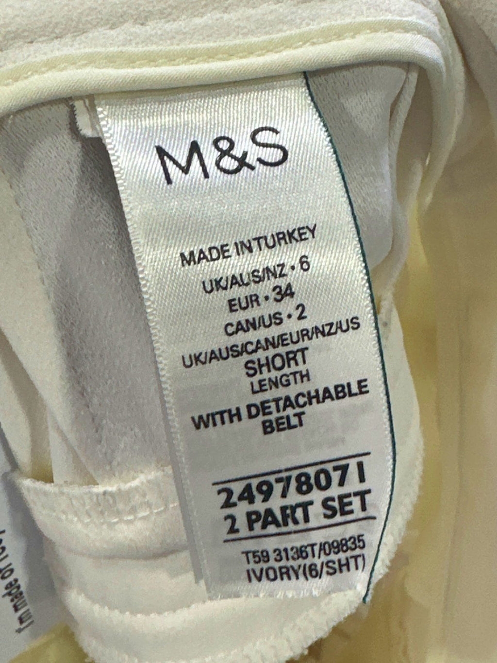 M&S Collection Ivory Trousers UK 6 Short
