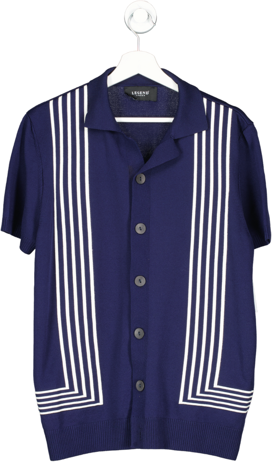 Legend London Blue Revere Collar Striped Knit Polo UK L