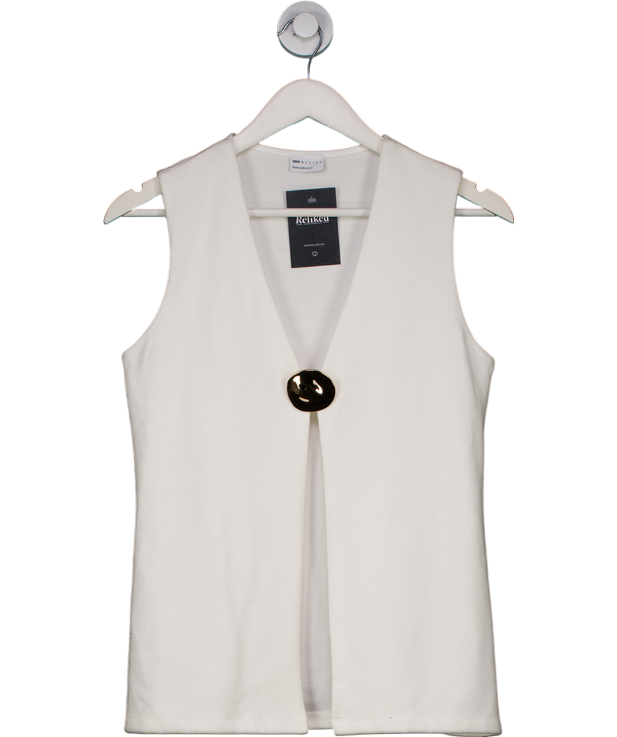 ASOS White Soft Touch Longline Waistcoat With Button Detail UK 8