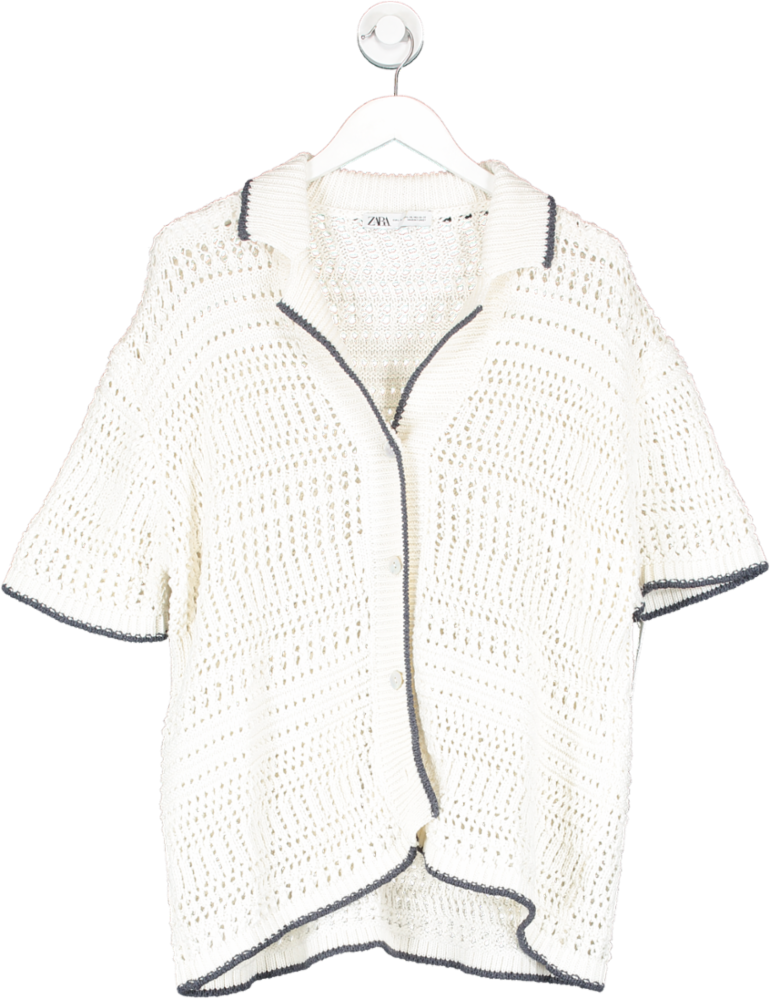 ZARA White Oversized Knit Polo Shirt UK L/XL