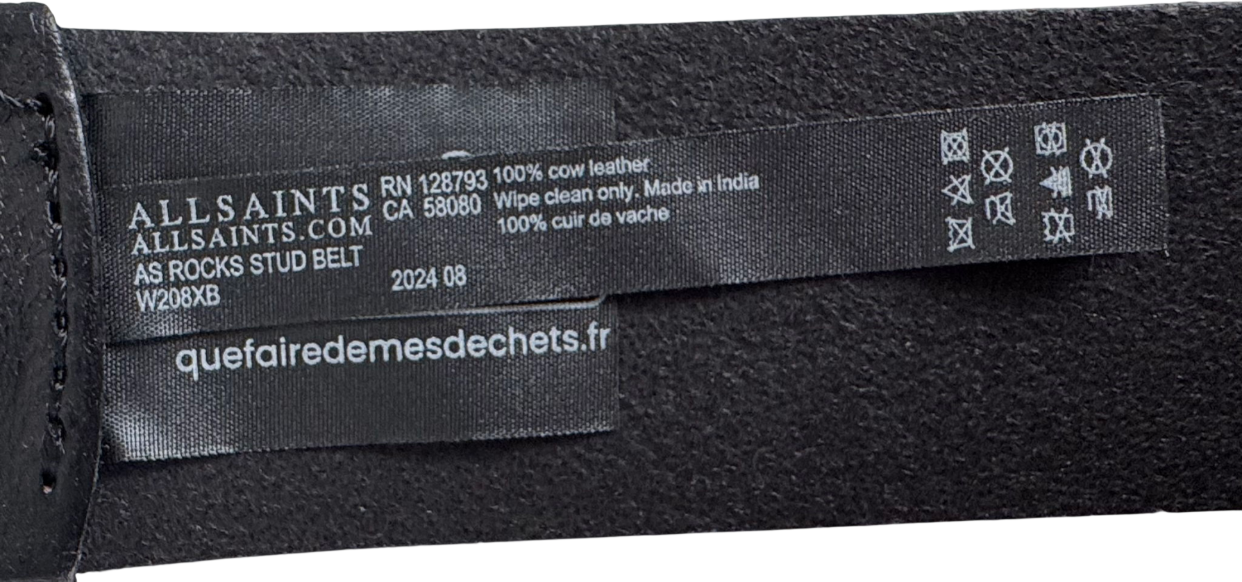 All Saints Black Leather Studded logo Belt UK M