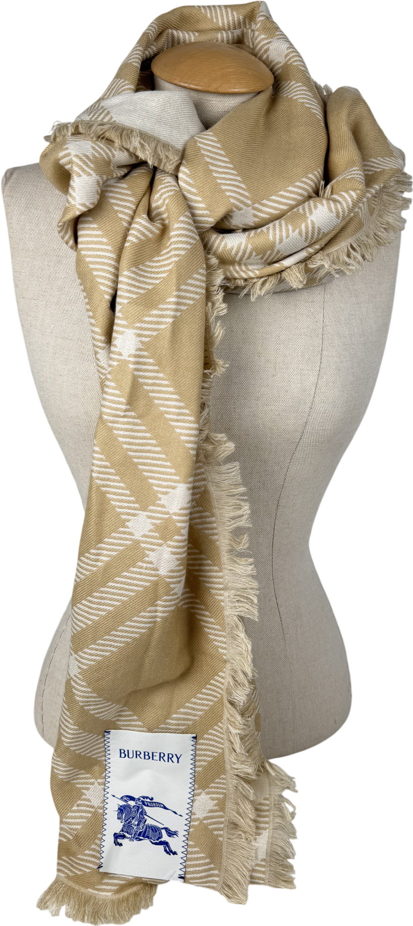 Burberry Beige Wool & silk Wide Check Scarf