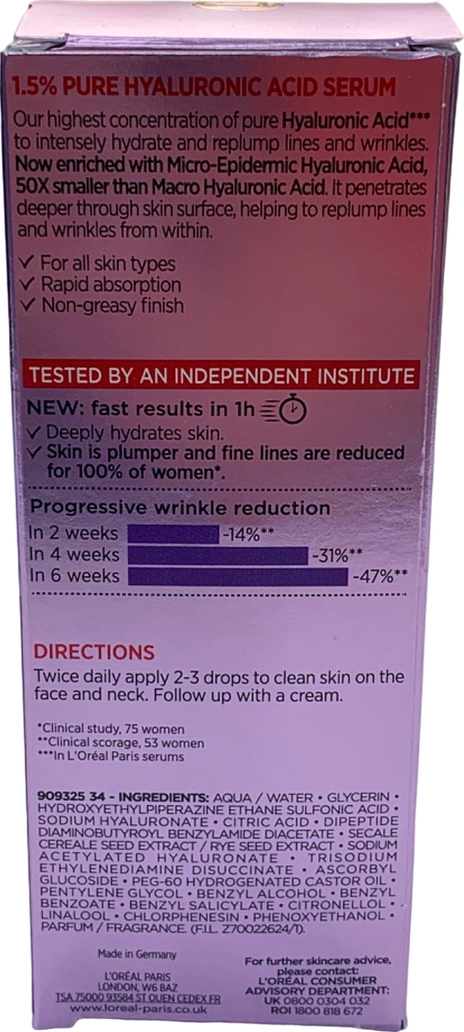 L'Oreal Paris Revitalift Filler 1.5% Pure Hyaluronic Acid Anti-Wrinkle Serum 30ml