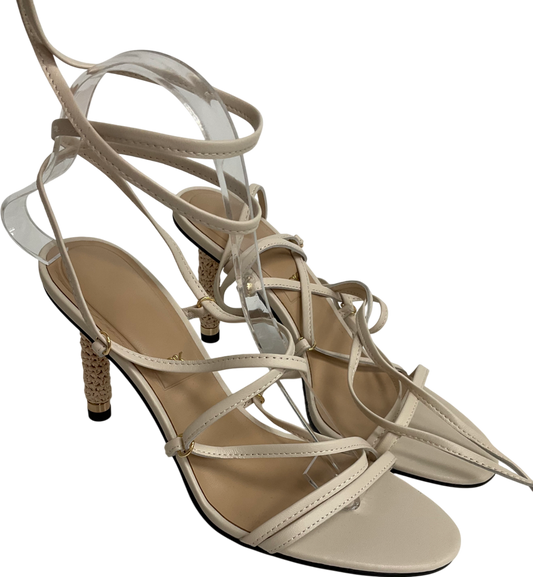 Charles & Keith Nude Strappy Woven-heel Tie-around Sandals - Beige UK 5 EU 38 👠