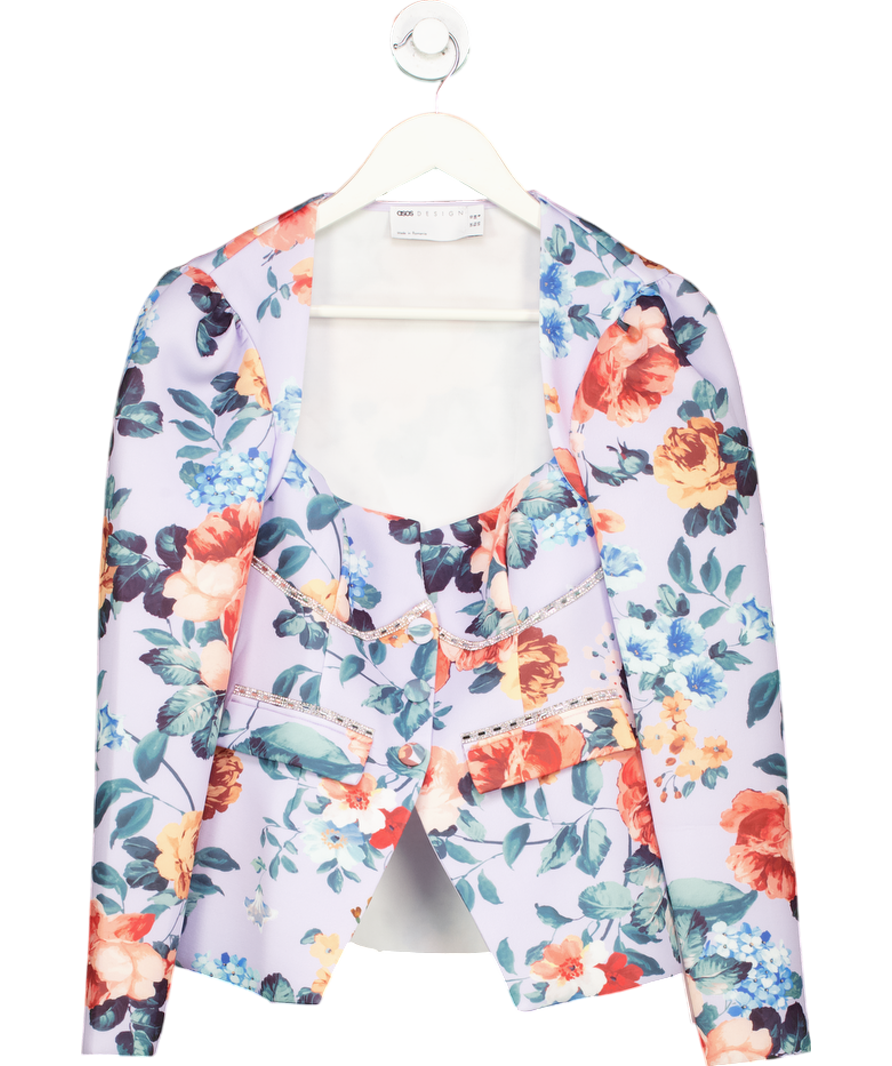ASOS Purple Floral Blazer With Embellishment UK 10