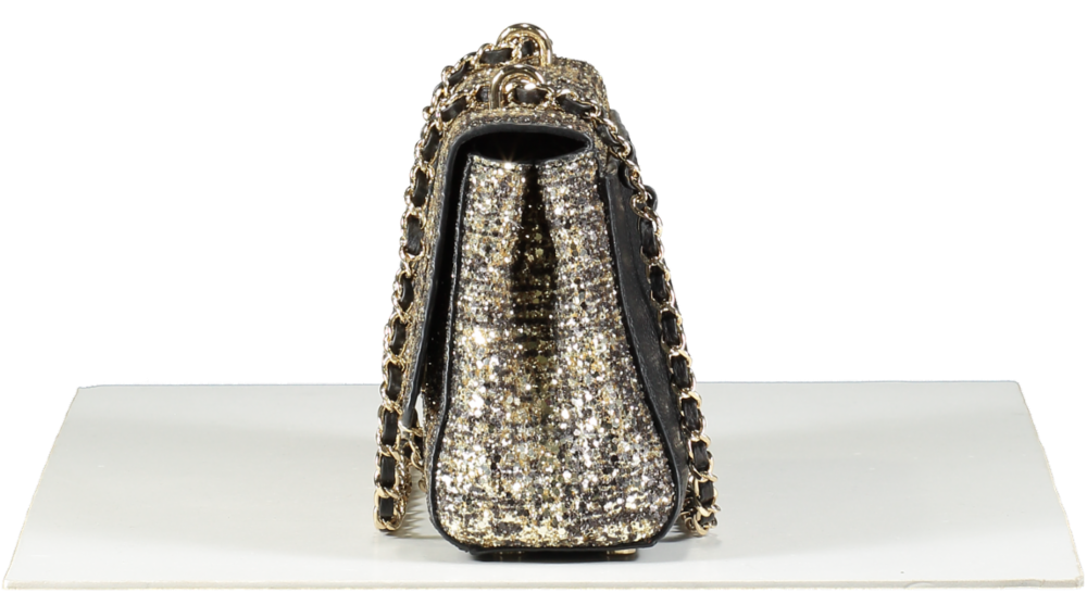 Aspinal Of London Black Lottie Gold Glitter Tweed and pebbled leather crossbody Bag