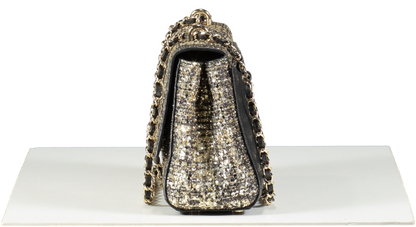 Aspinal Of London Black Lottie Gold Glitter Tweed and pebbled leather crossbody Bag