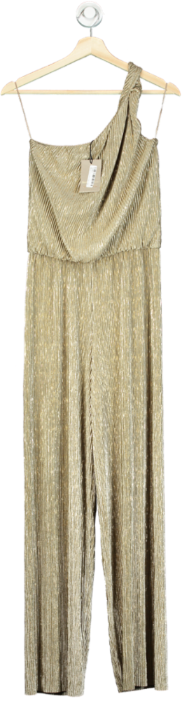 River Island Gold One Shoulder Jumpsuit XS
