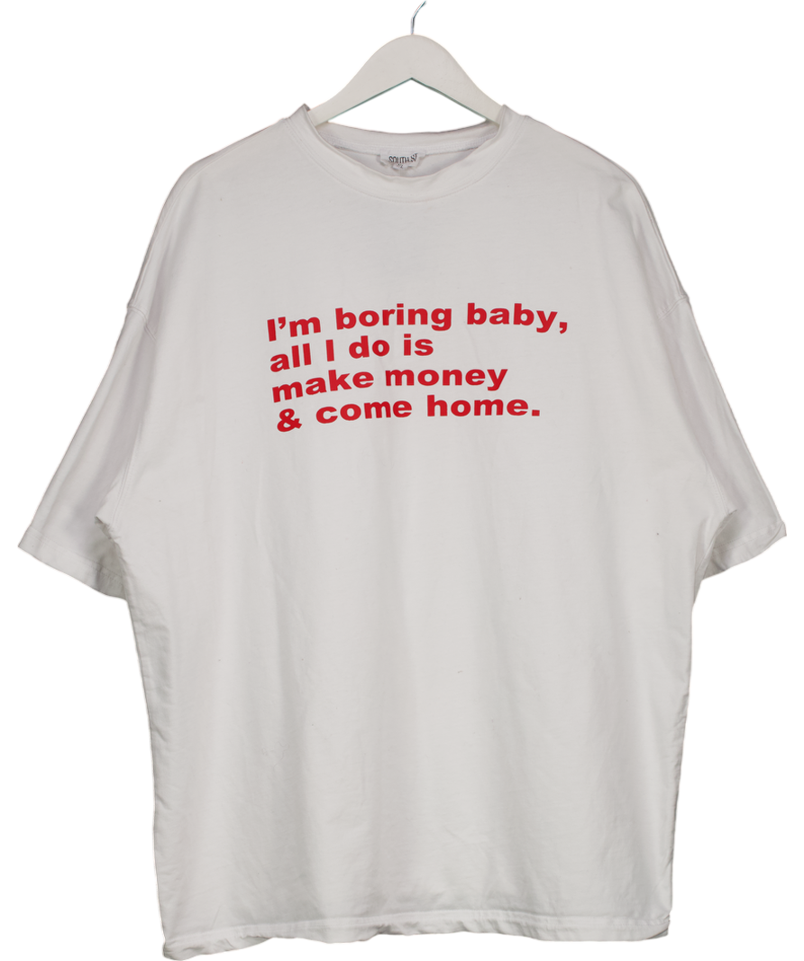 SOUTH.ST White "i'm Boring Baby" Slogan T-shirt UK XL