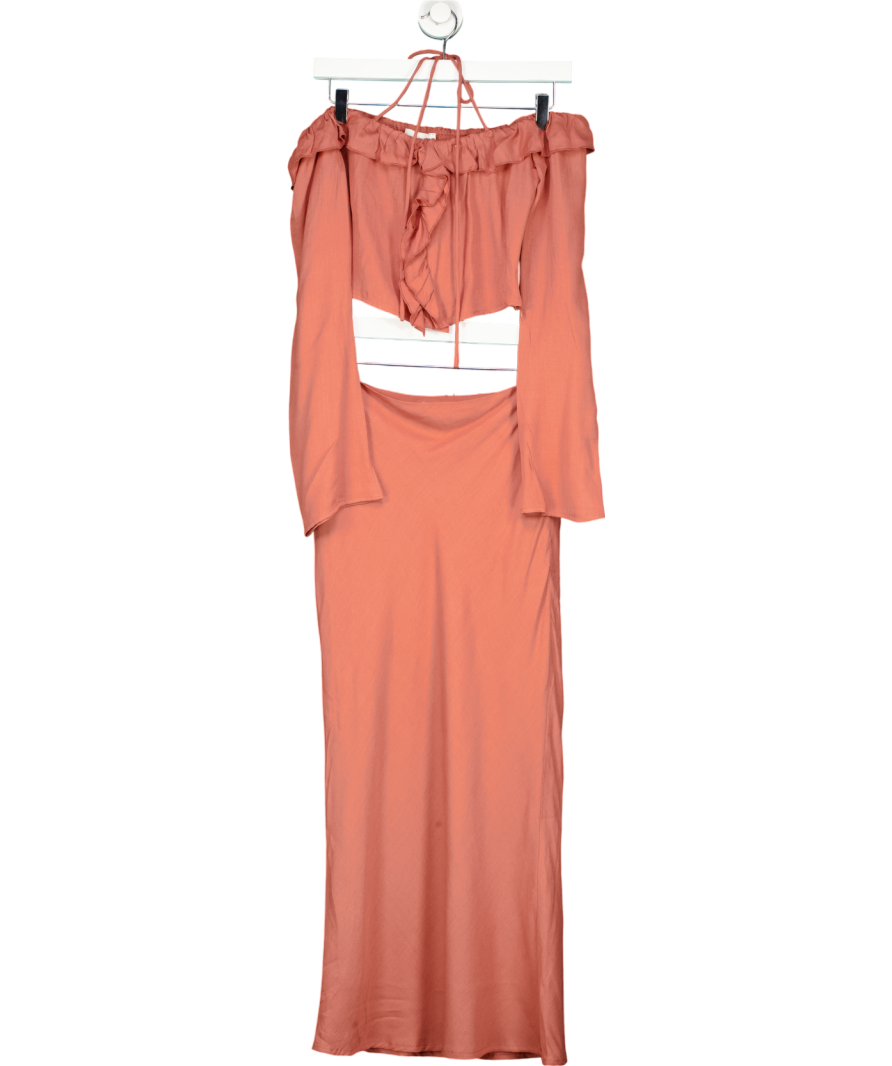 PRETTY LAVISH Red Tiffany Bardot Ruffle Top And Midaxi Skirt Co-ord UK 8