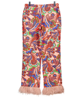 Borgo De Noir Multicoloured Printed 100% Silk Feather Trim Trousers Us6 UK 10