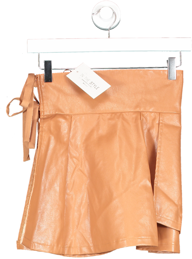 In The Style Brown Pu Tie Side Mini Skirt Camel UK 8