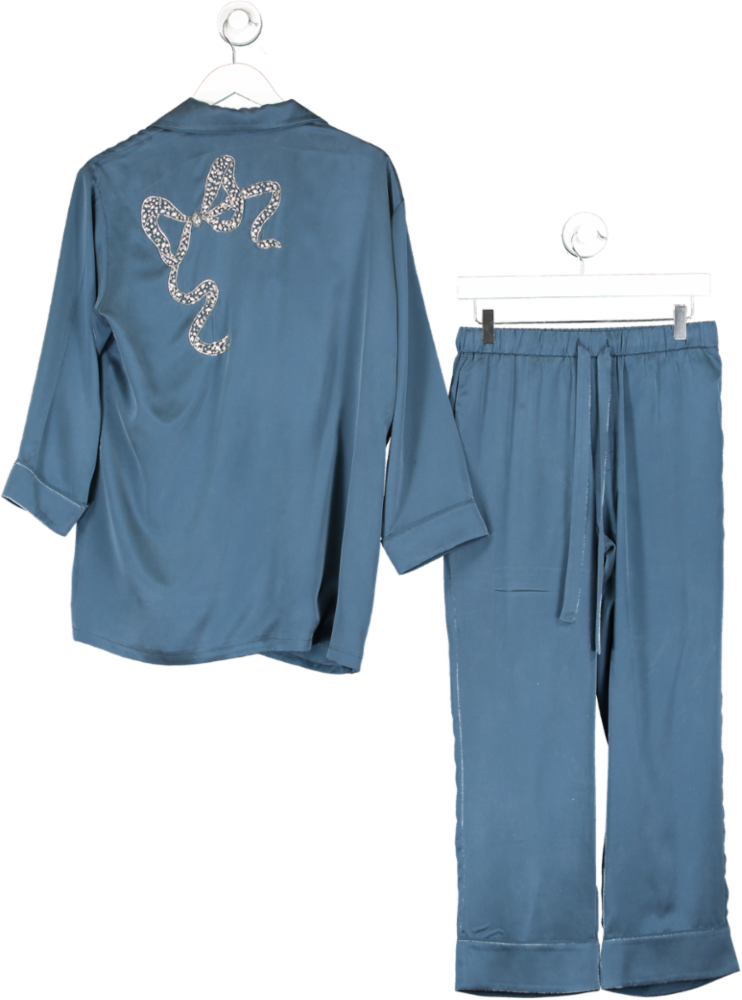 Olivia von Halle Blue Crystal Embellished Fifi Pyjamas In Sandwashed Silk UK S