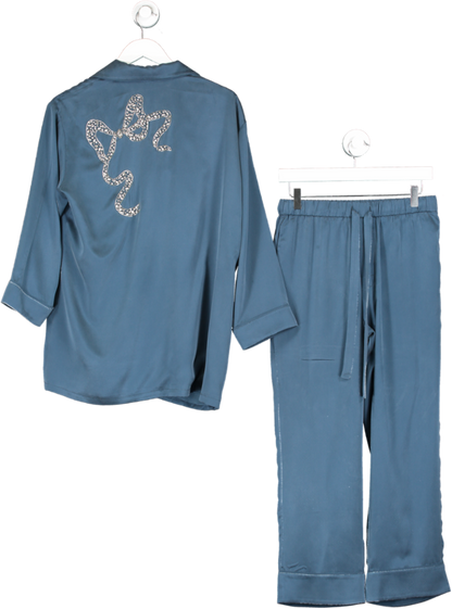 Olivia von Halle Blue Crystal Embellished Fifi Pyjamas In Sandwashed Silk UK S