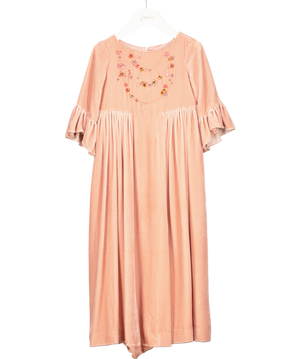 Bonpoint Pink Velvet Silk Embellished Dress 4 Years
