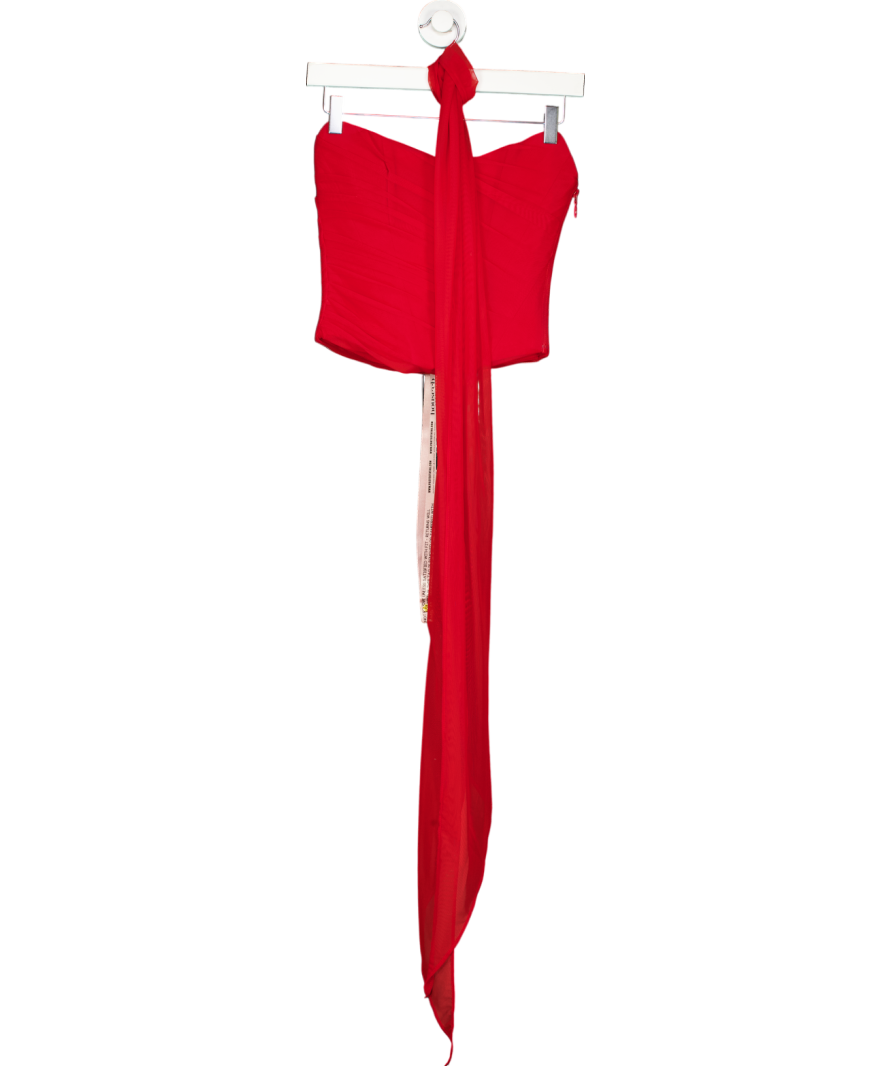 House of CB Red Hallie Cabernet Strapless Corset Top With Neck Scarf UK XS