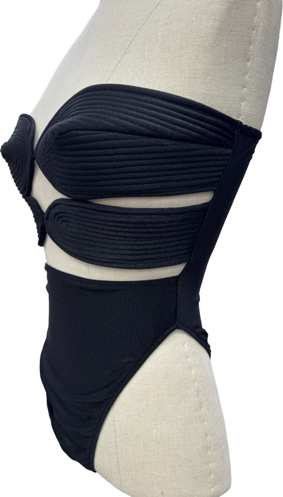 Andriana Degreas Black Quilted Cup Detail Cut Out Strapless Swimsuit UK S