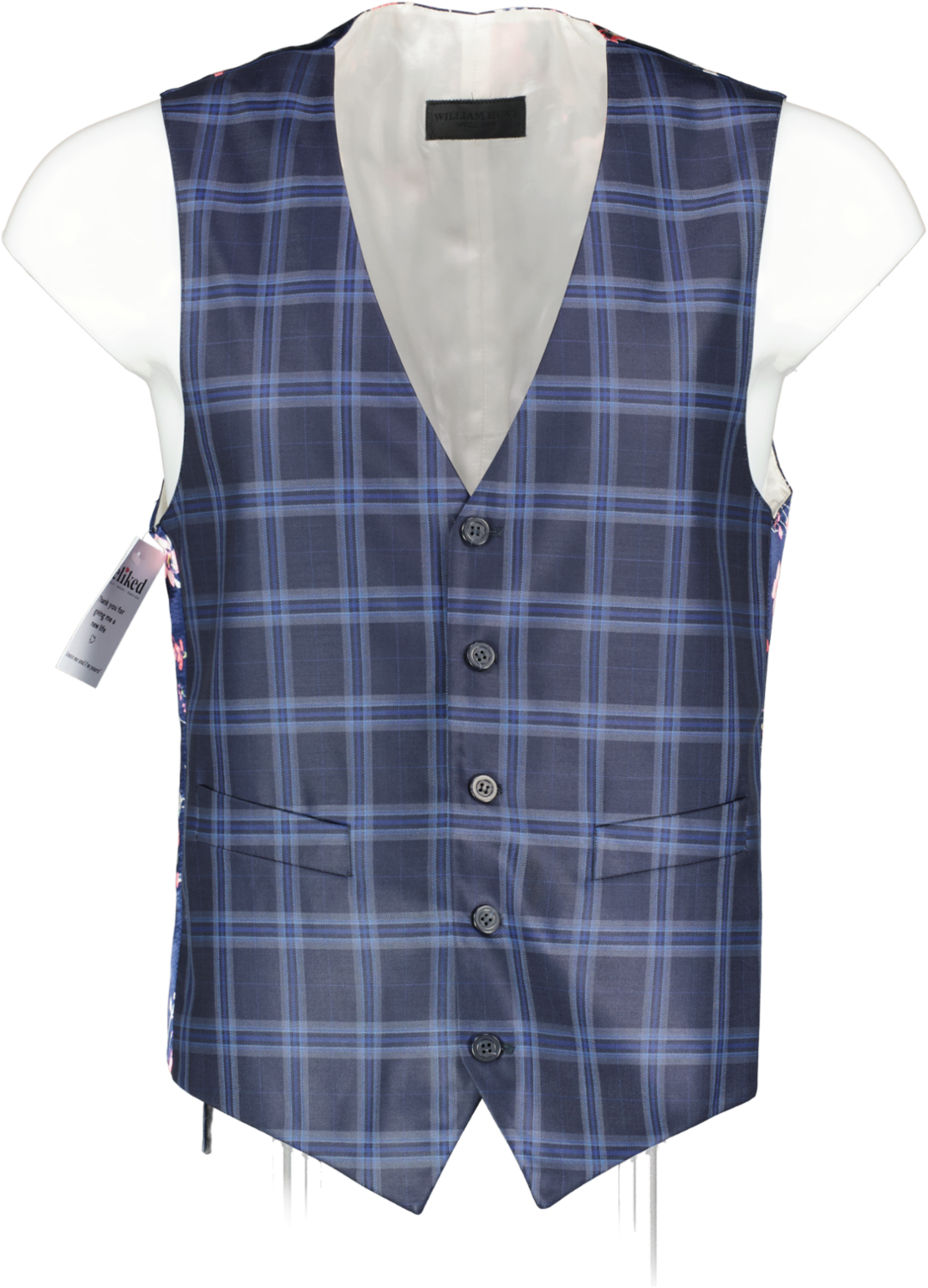 William Hunt Blue 100% Wool Tartan Waistcoat UK M