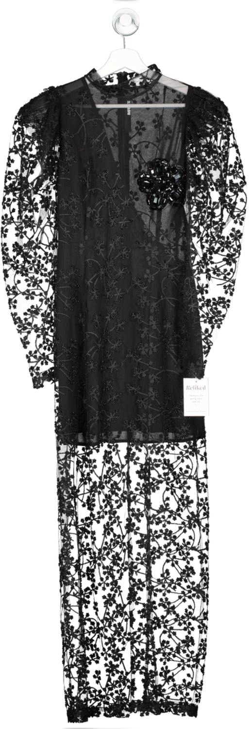 Rotate Birger Christensen Black Crystal Flower Maxi Dress UK 6