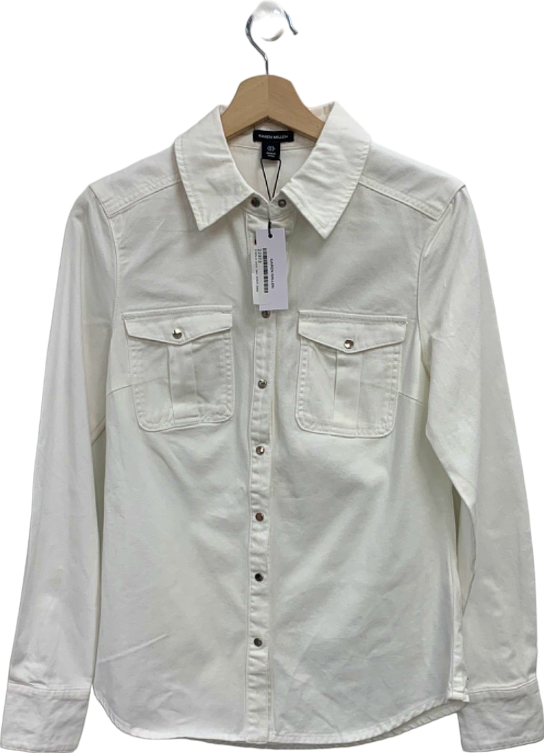 Karen Millen Crew Cream Denim Pocket Detail Relaxed Shirt UK 8