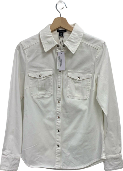 Karen Millen Crew Cream Denim Pocket Detail Relaxed Shirt UK 8