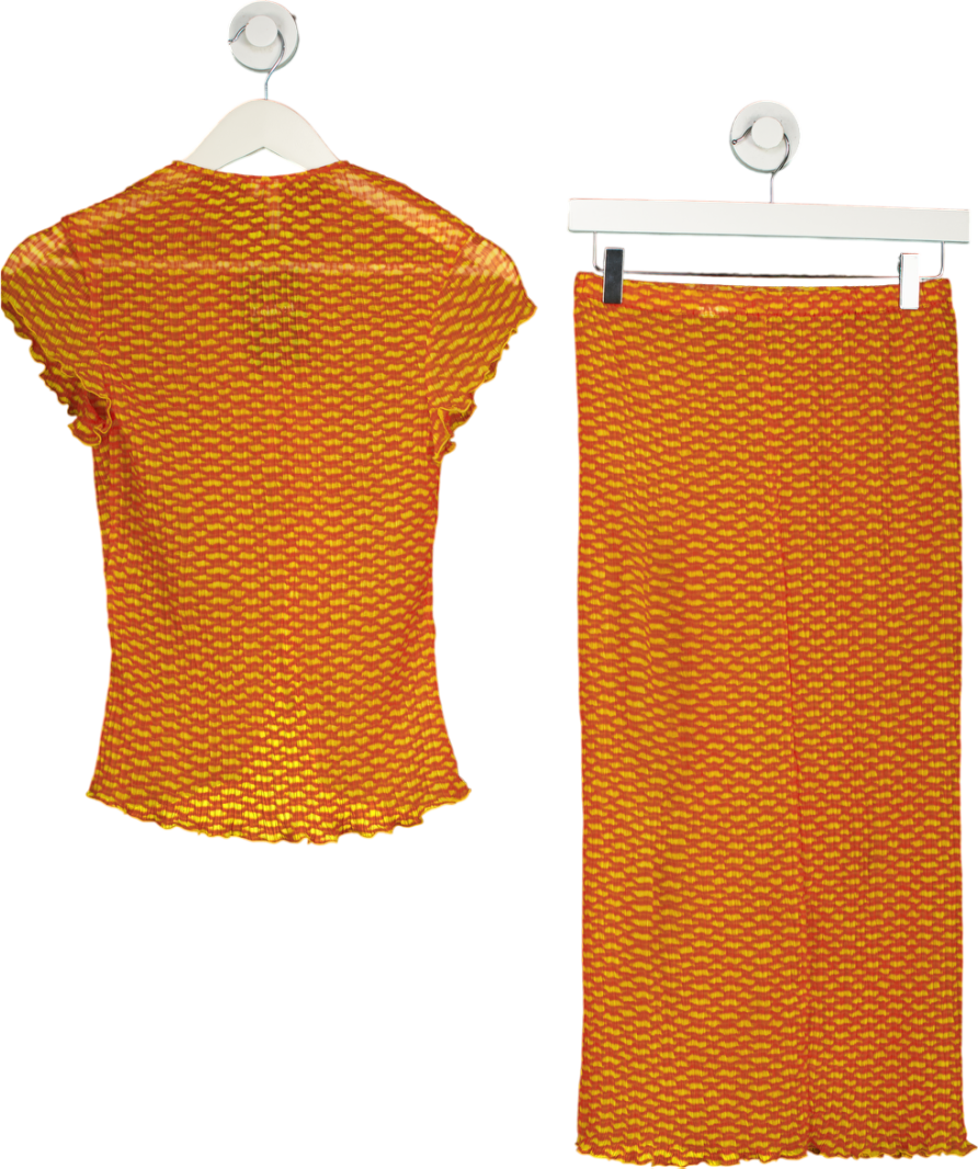 Arthur Apparel Orange Sheer Skirt And Tie Front Top UK XS
