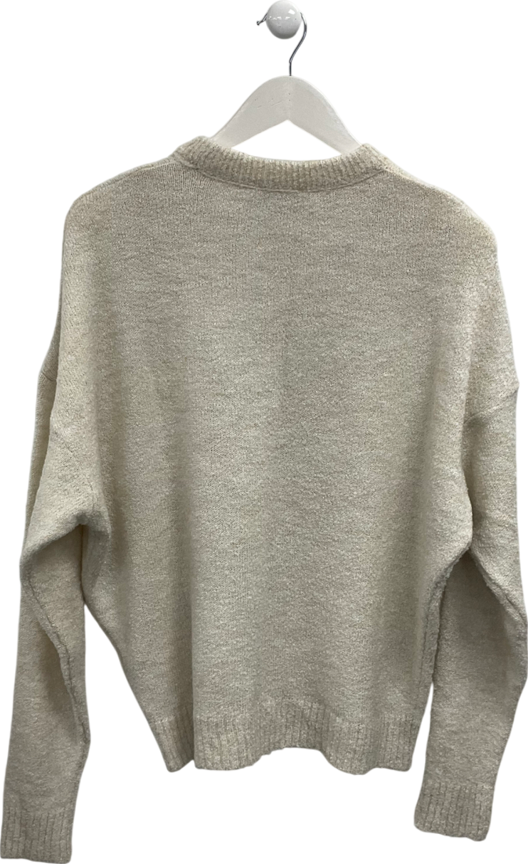 boohooMan Cream Boxy Boucle Knit Extended Neck Jumper UK S