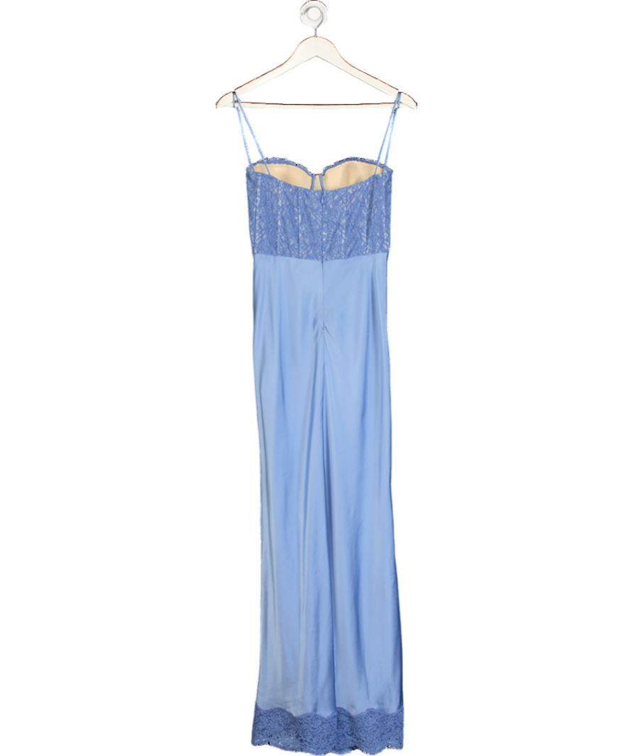Rebecca Vallance Blue Larisa Lace-trimmed Silk Maxi Dress UK 6