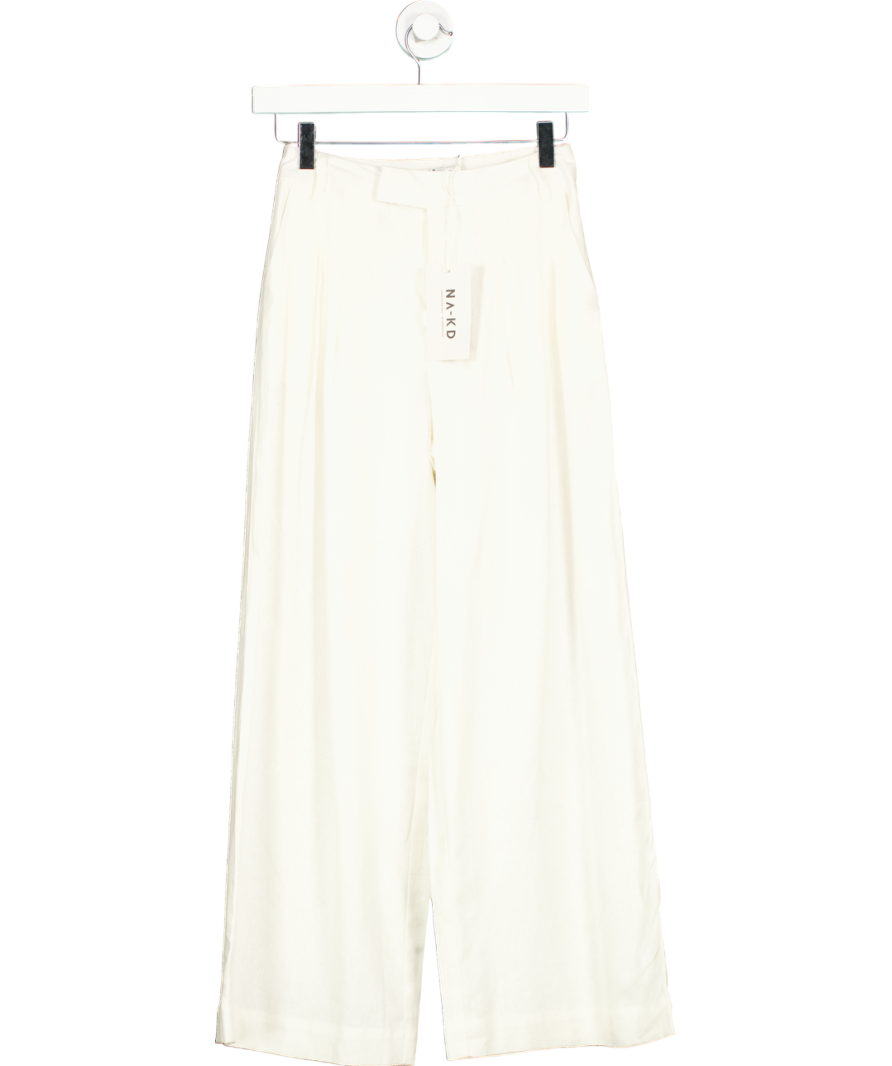 NA-KD Cream Linen Blend Ankle Length Trousers UK 4