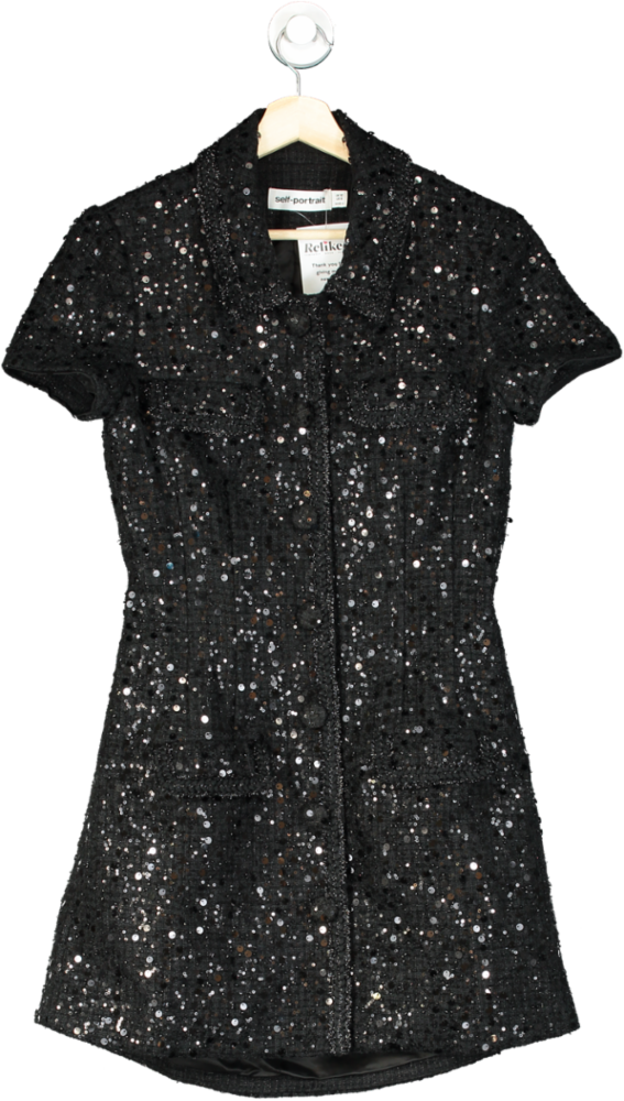 Self-Portrait Black Sequin Cutout Mini Dress UK 10