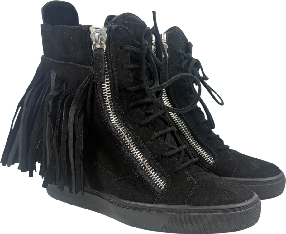 Guiseppe zanotti Black Suede Tassel Wedge Trainer UK 7 EU 40 👠