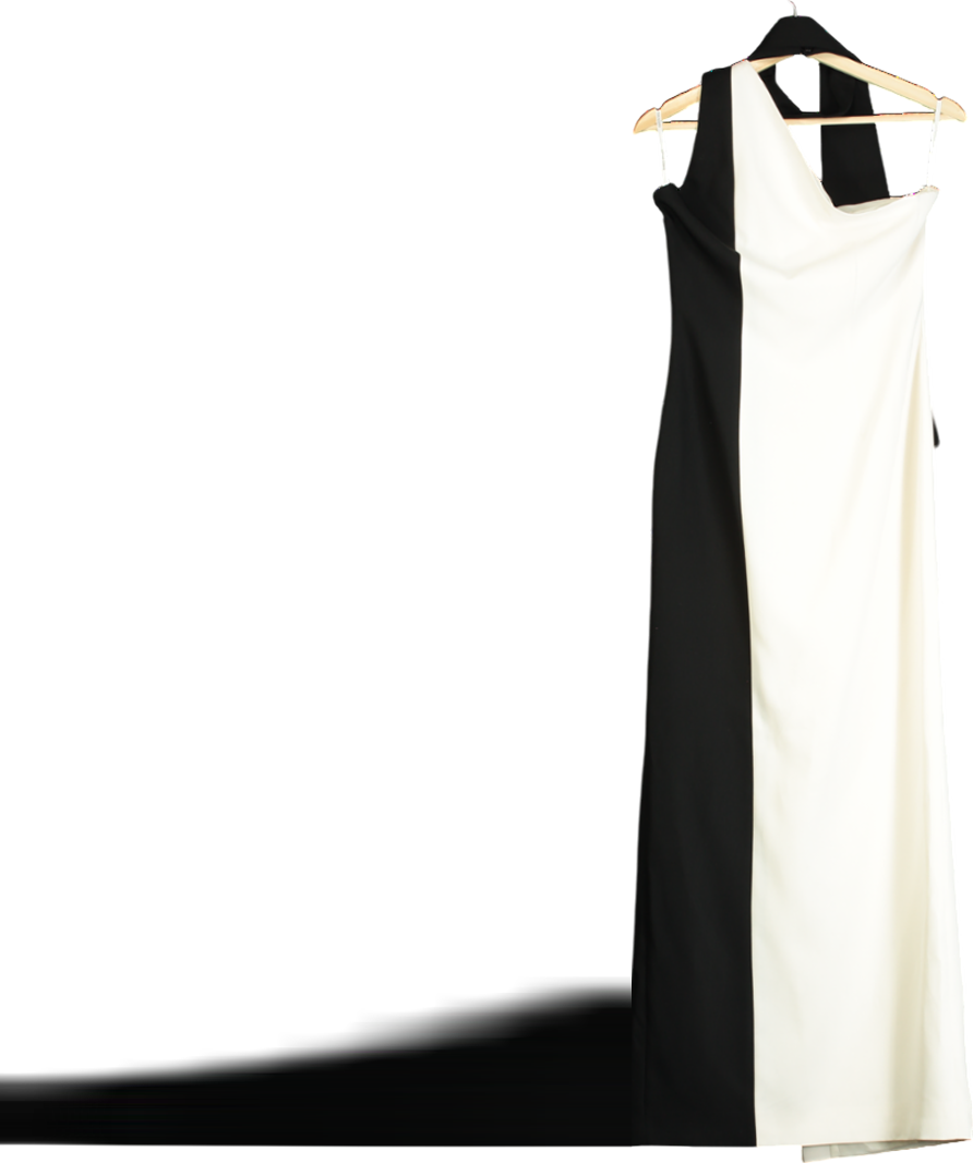 Karen Millen White Soft Tailored Tie Neck Contrast Panel Maxi Dress UK 6