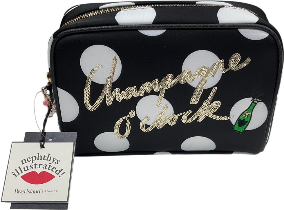 River Island Black Polka Dot Champagne O Clock Makeup Bag