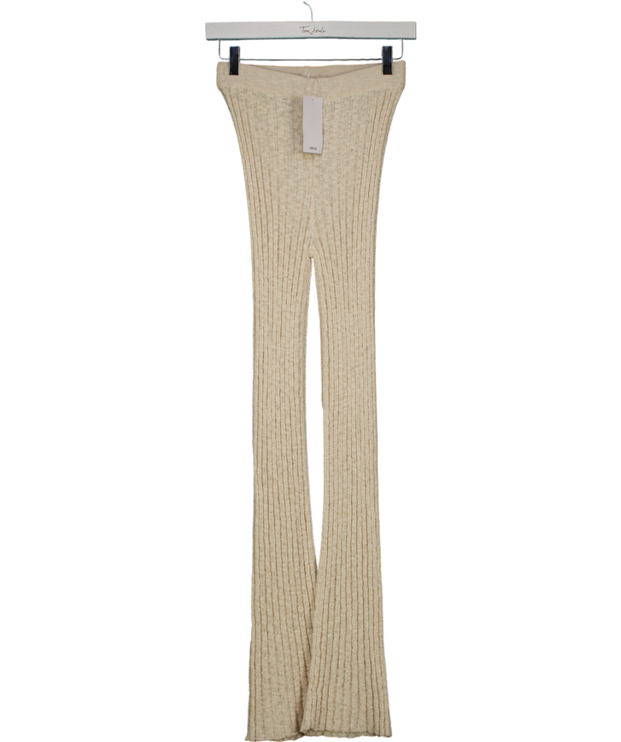 MANGO Cream Flared Ribbed Knitted Trousers UK XS
