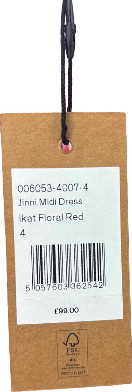 Hush Red Jinni Midi Dress Ikat Floral Red UK Size 4
