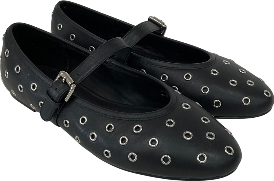 Mint Velvet Black Leather Eyelet Pumps UK 7 EU 40 👠