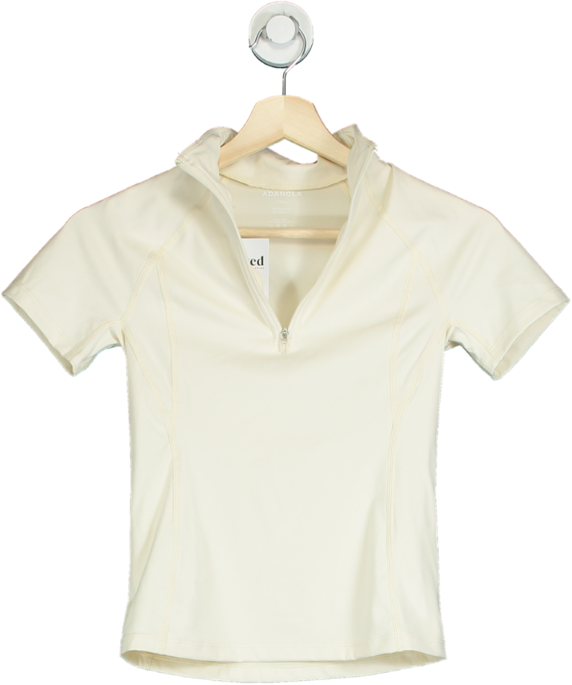 Adanola Ivory Short Sleeve Zip Top UK XS